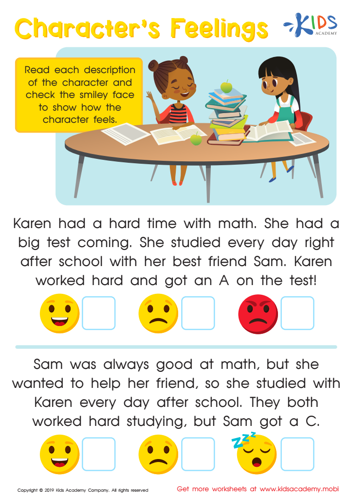 Character s Feelings Worksheet For Kids