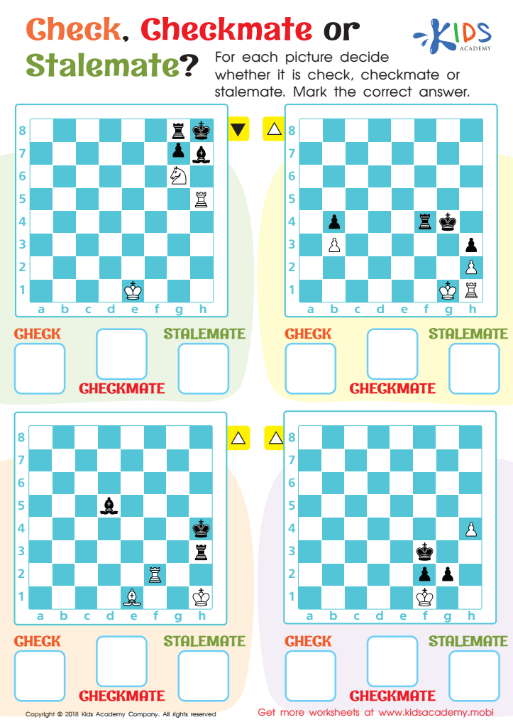 Check. Checkmate or Stalemate? Worksheet for kids