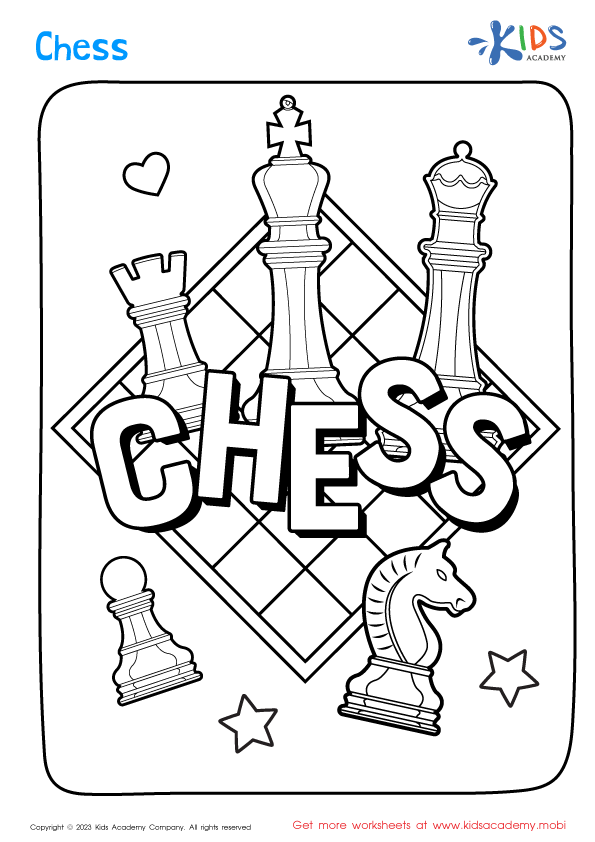 Chessboard with the chess pieces coloring page printable game