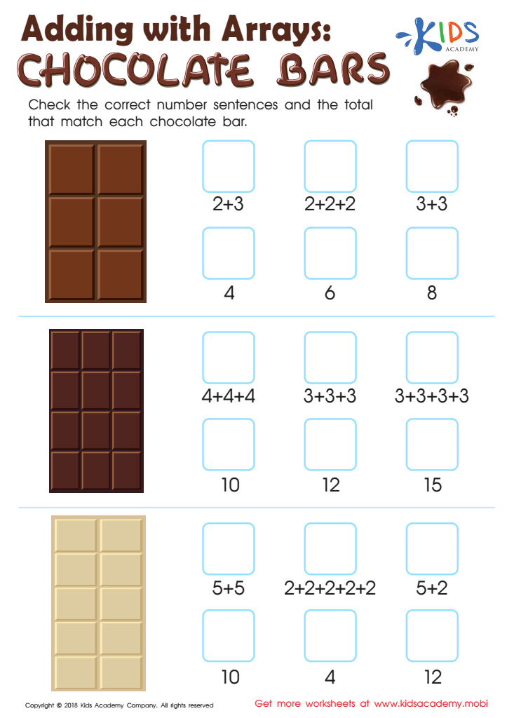 Adding with Arrays: Chocolate Bars Worksheet