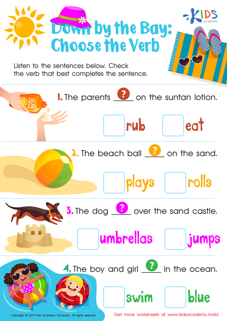 Down by the Bay: Choose the Verb Worksheet