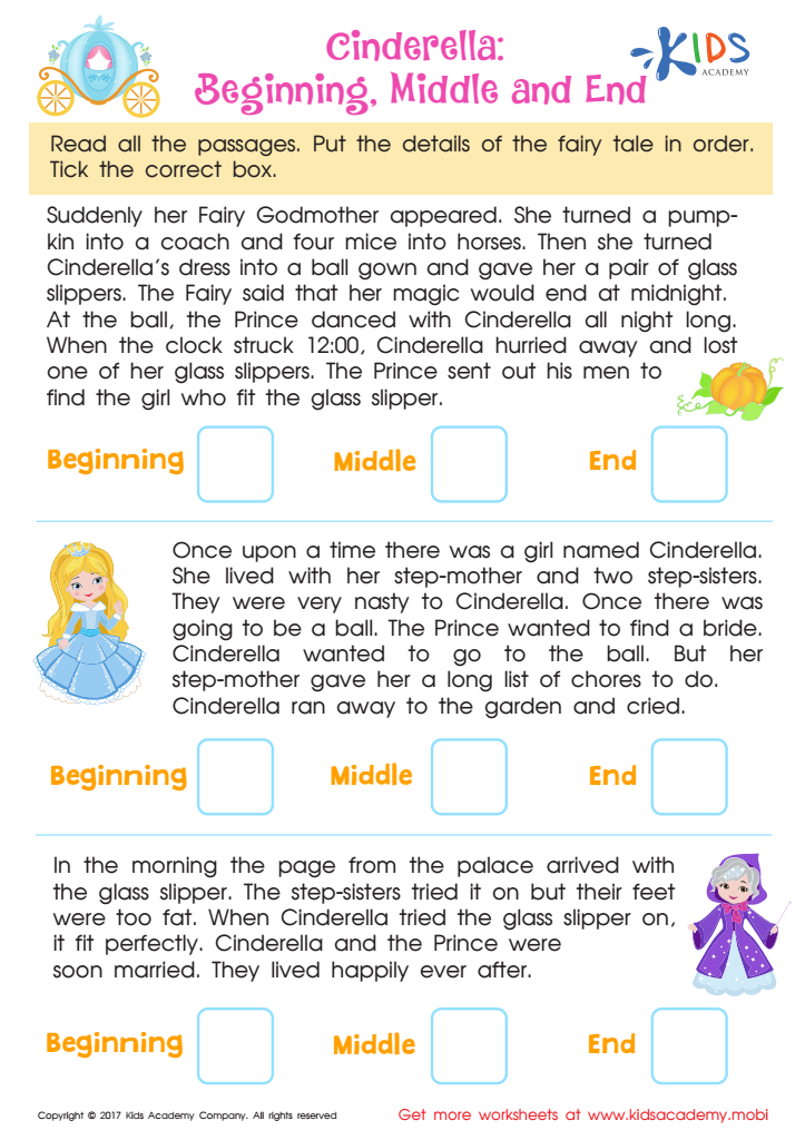 Beginning Middle And End Cinderella Worksheet Free Printable PDF