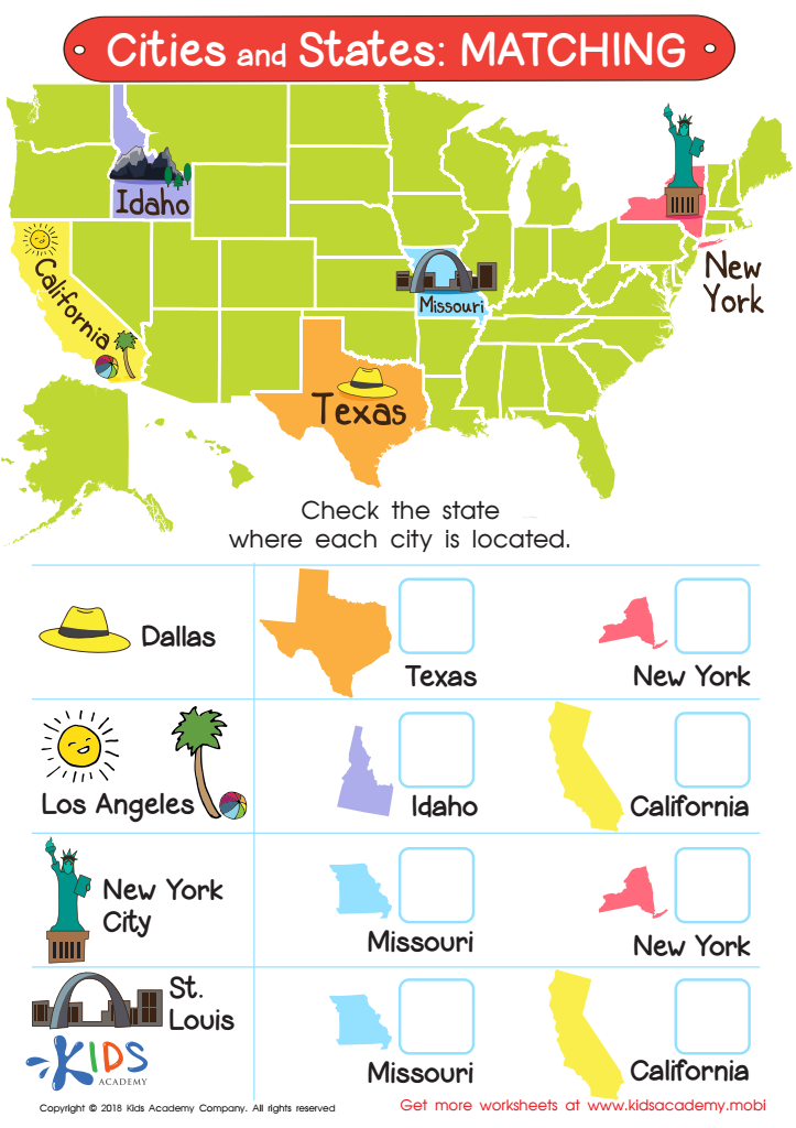 Cities and States: Matching Worksheet