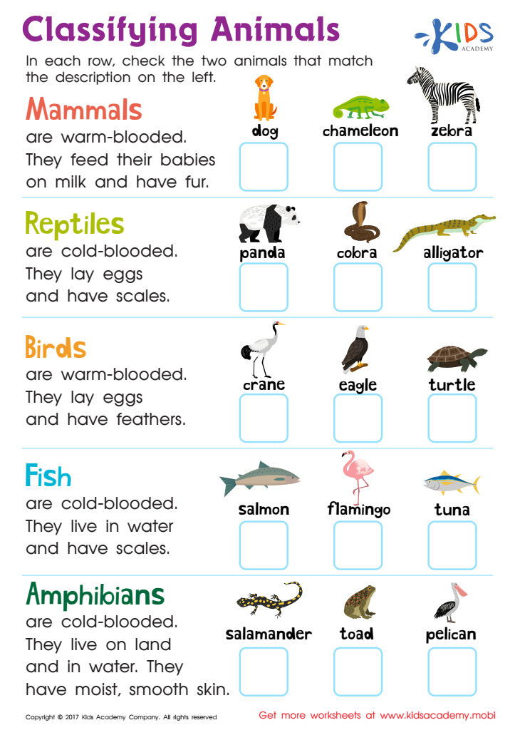 Classifying Animals Worksheet: Free Printable PDF for Kids