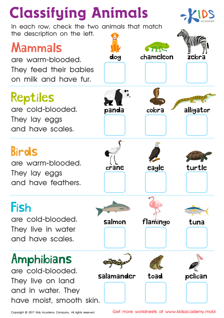 Classifying Animals Worksheet: Free Printable PDF for Kids - Answers