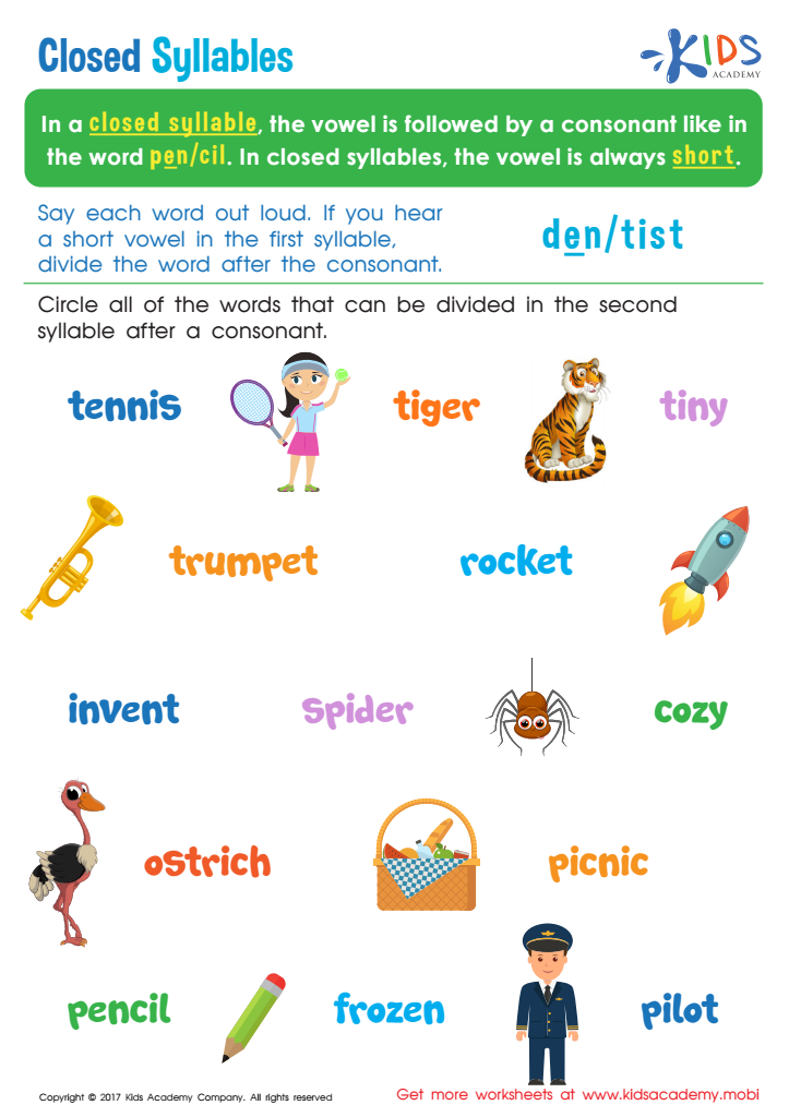 Closed Syllable Spelling Worksheet