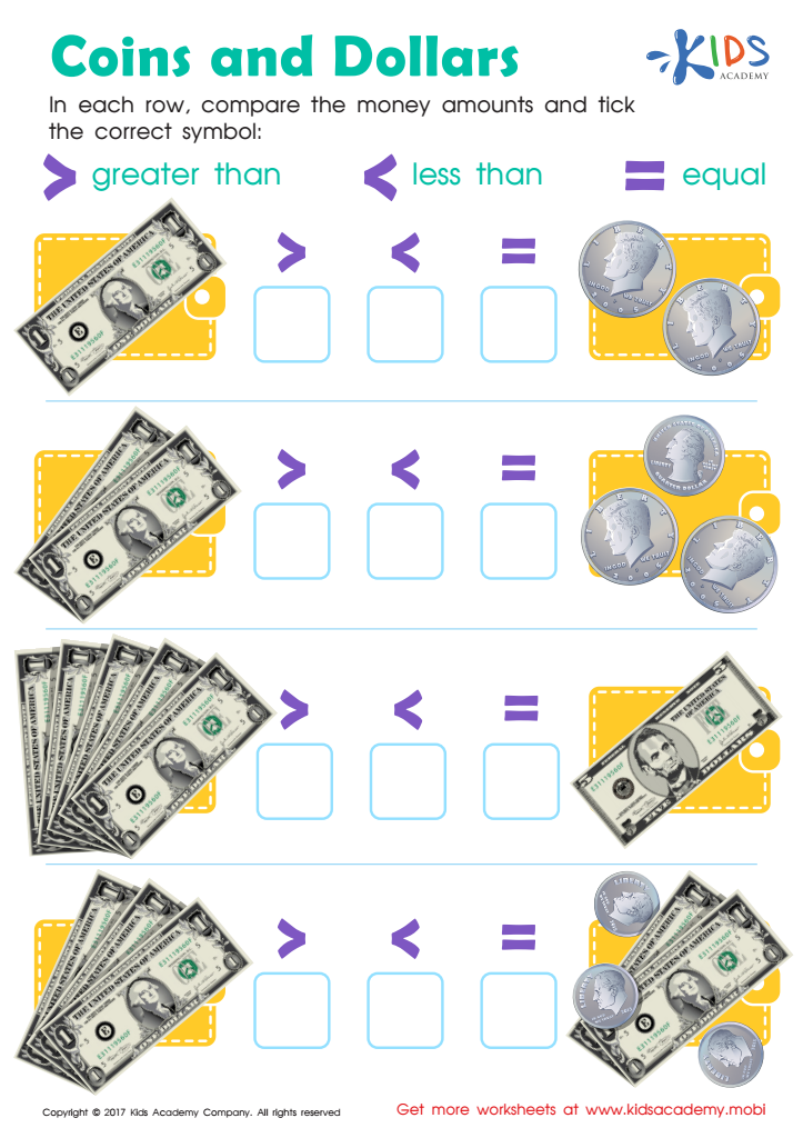 Money Worksheet: Coins and Dollars