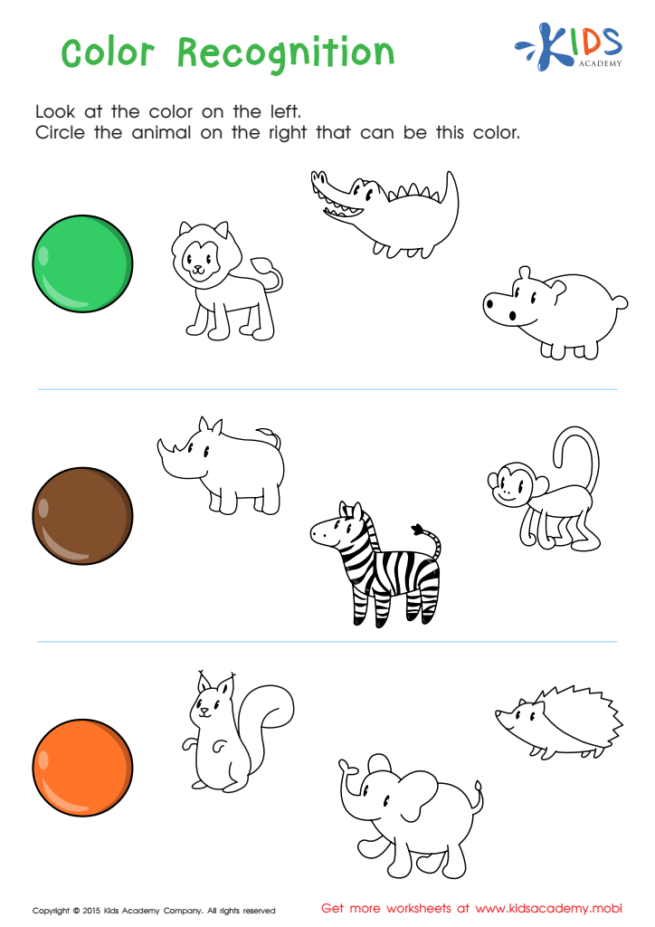 Free Printable Color Recognition Worksheet for Preschoolers