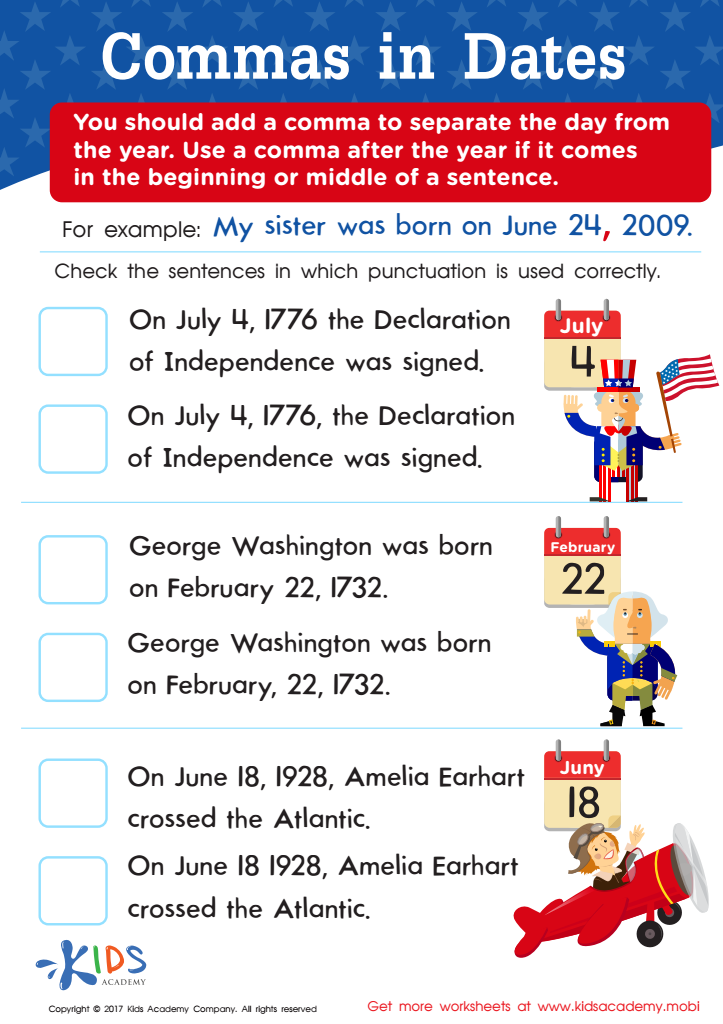 Commas in Dates Worksheet