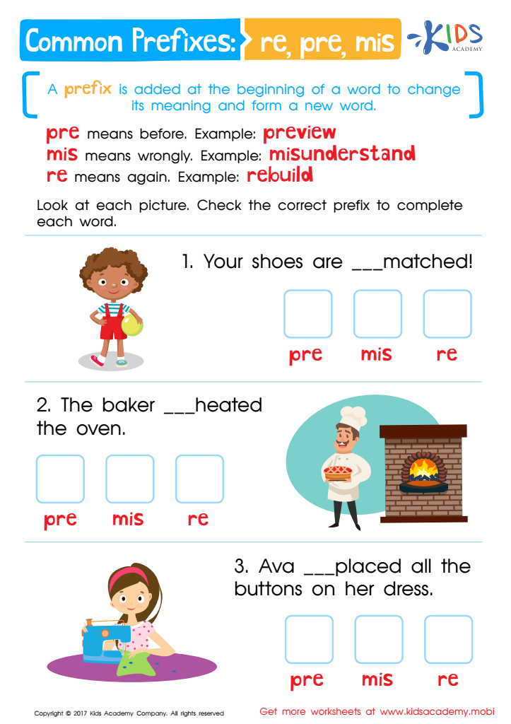 RE PRE MIS Common Prefixes Worksheet Worksheet Free Printable PDF