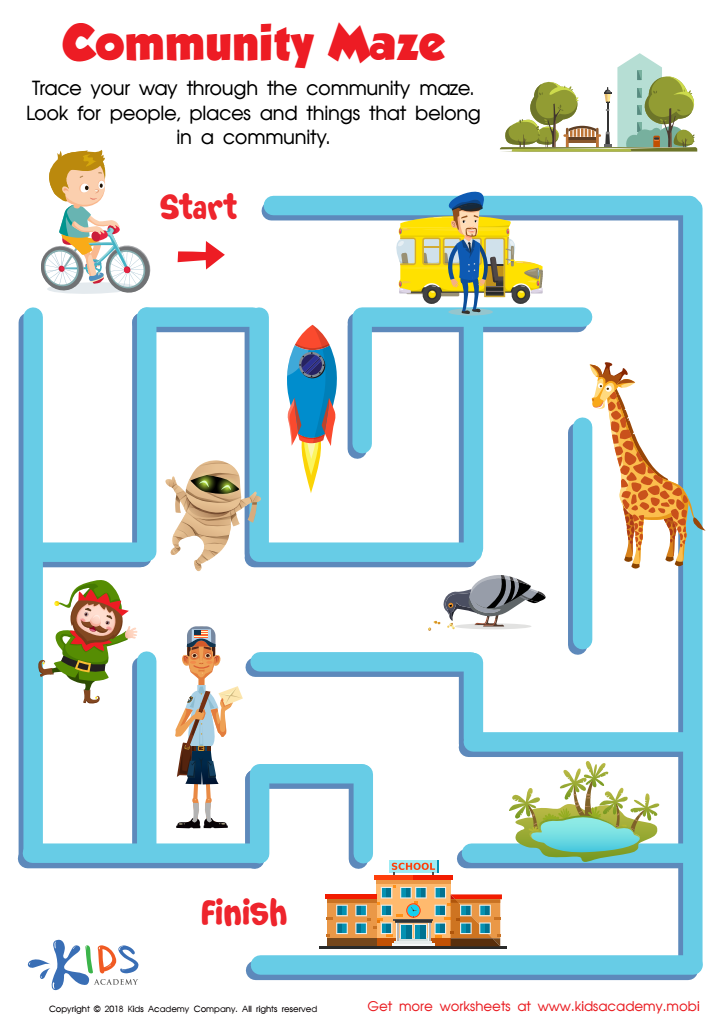 Community Maze Worksheet: Free Printable PDF for Children