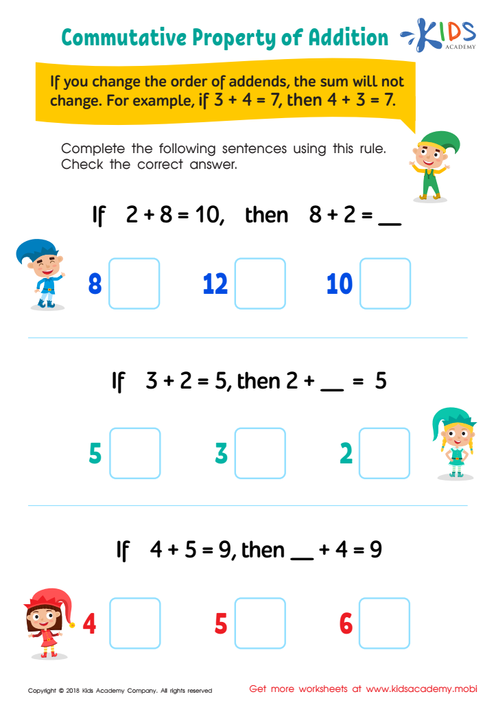 commutative property of addition worksheets