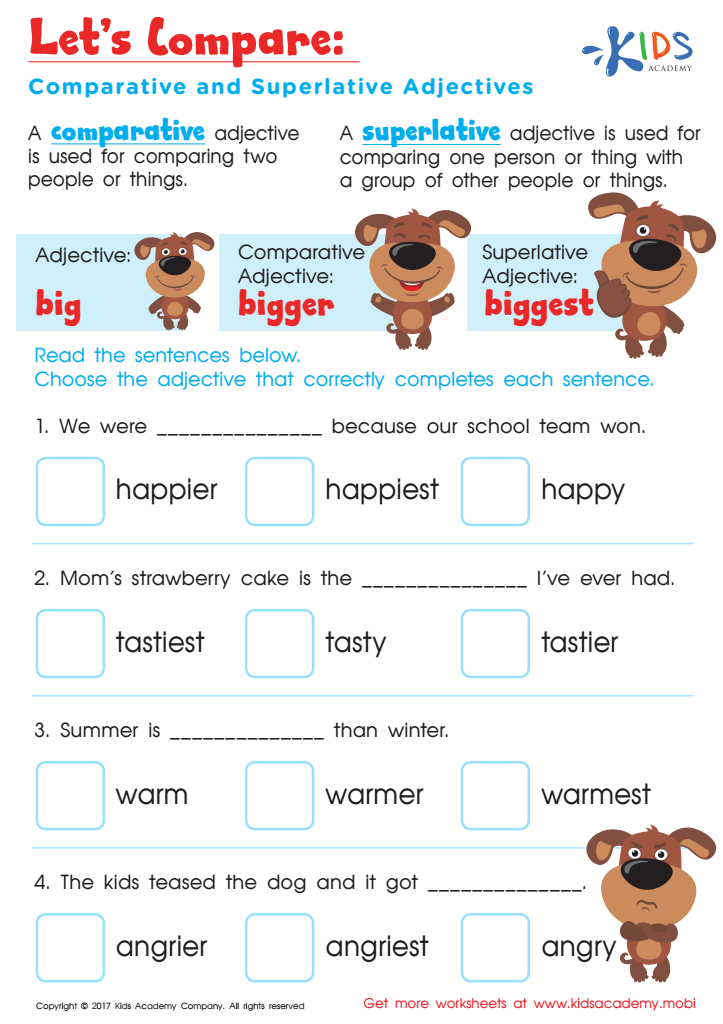 Comparative and superlative adjective worksheet for grade 3