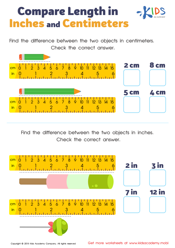 Compare Length In Inches And Centimeters Worksheet Free Printable For Kids