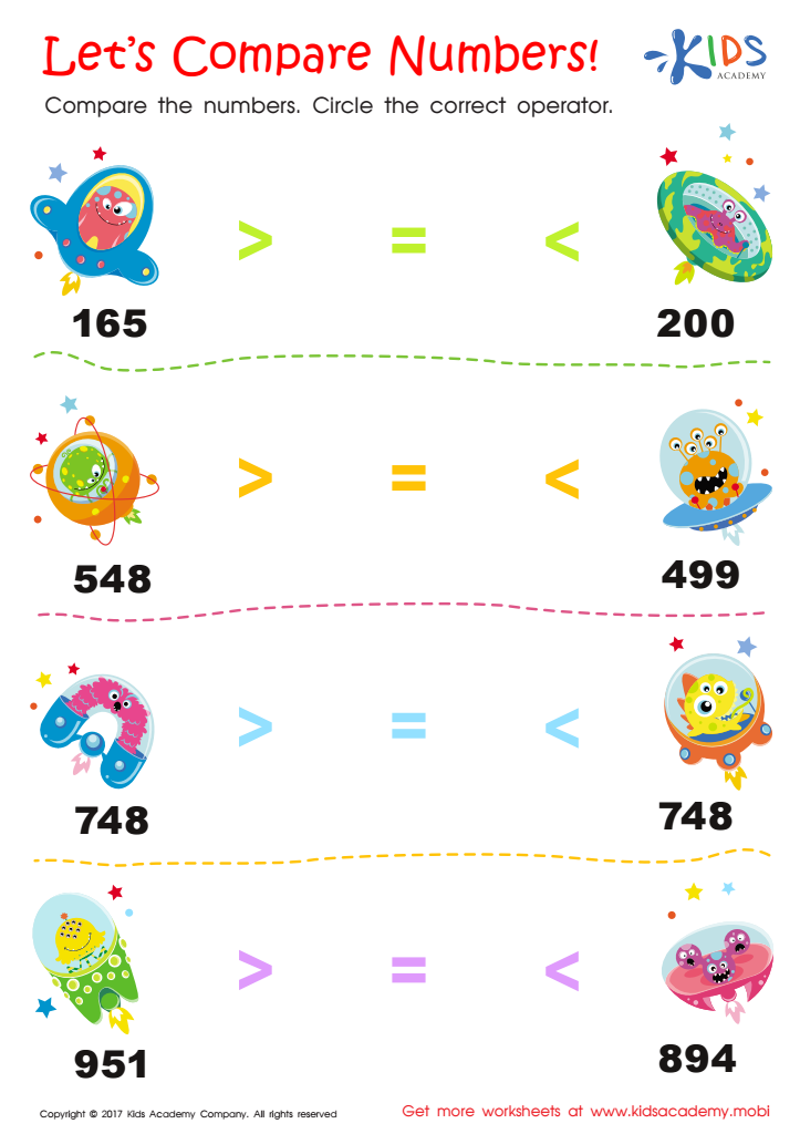 Comparing numbers worksheet for 2nd grade