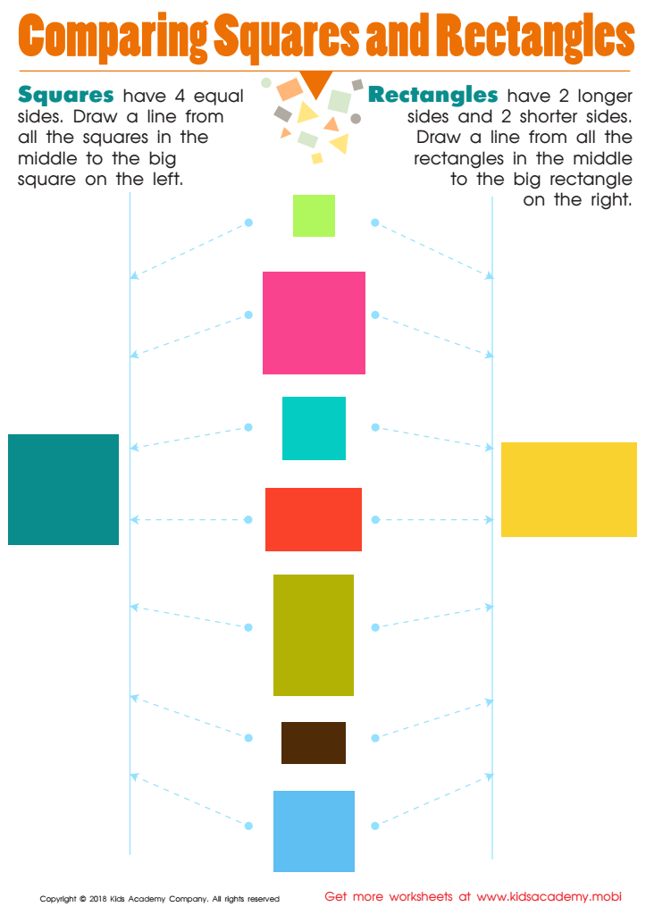 Comparing Squares Rectangles Worksheet: Free Printable PDF for Kids