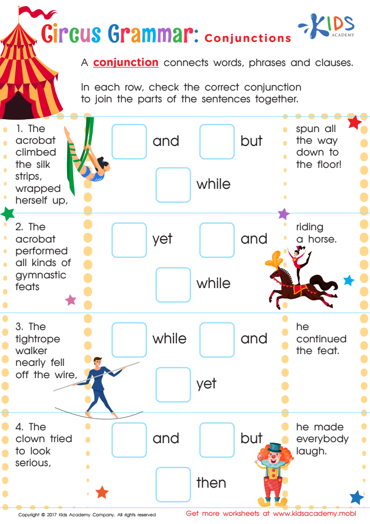 Conjunctions Worksheet Free Printable PDF For Kids