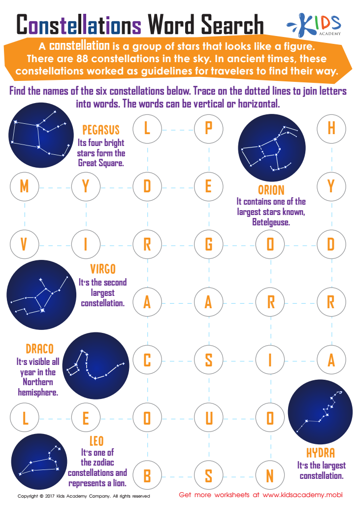 Constellations Word Search Printable Free Worksheet PDF For Kids Answers And Completion Rate