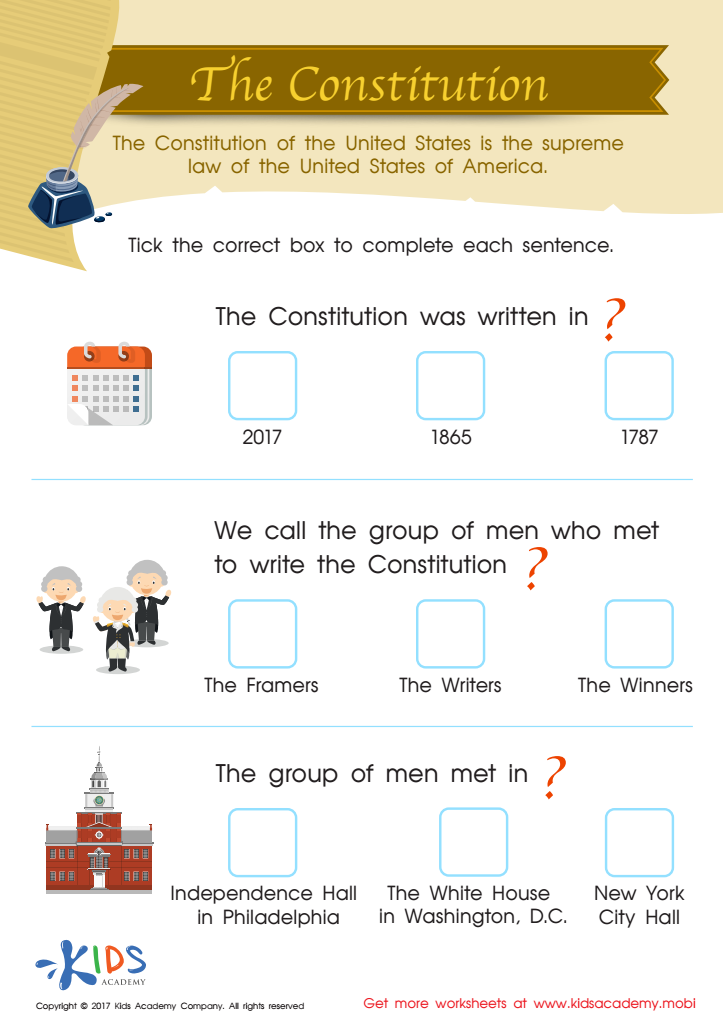 Worksheet: Constitution of the United States of America