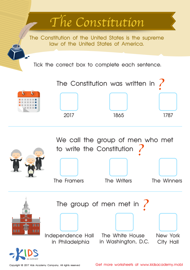 The Constitution Worksheet Downloadable PDF For Kids