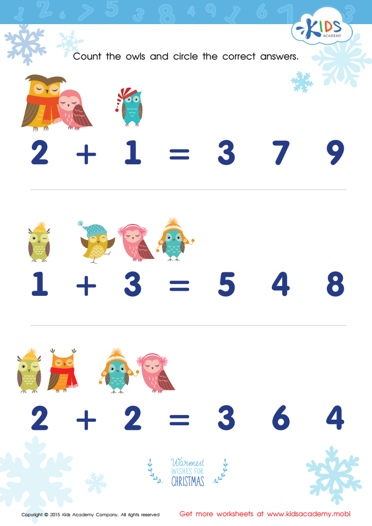 Math PDF Worksheet: Count Little Owls