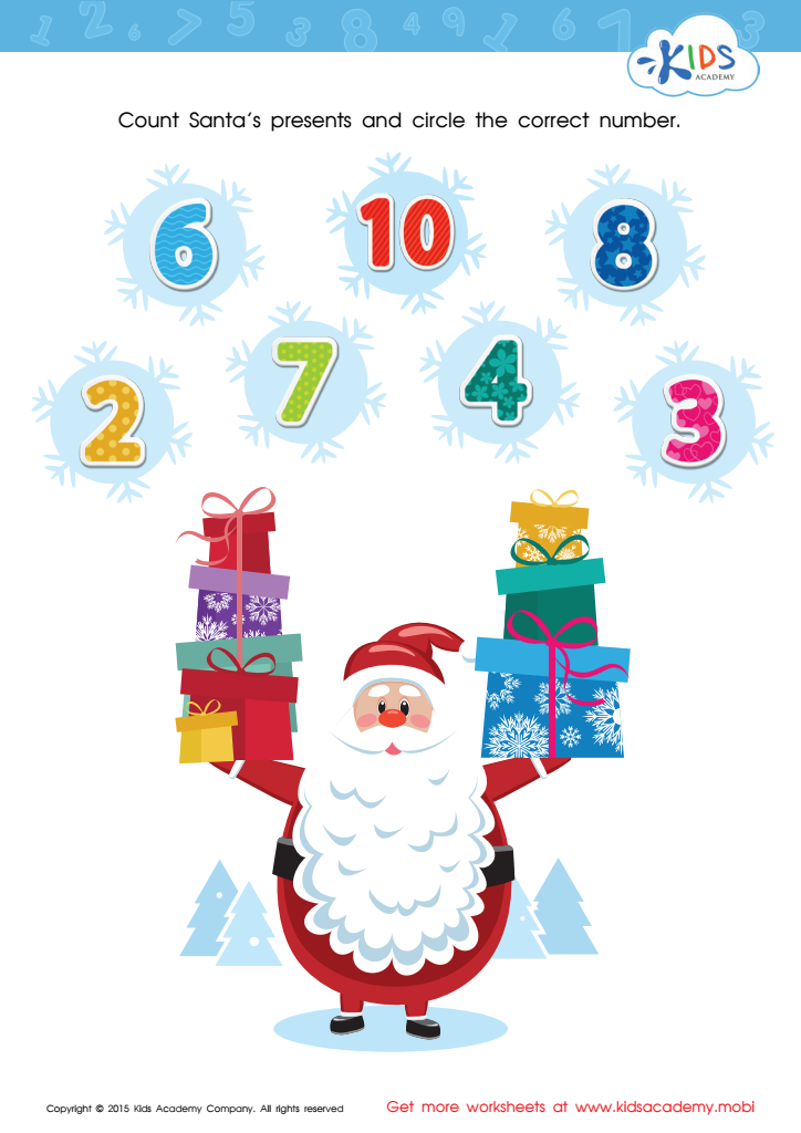 Math PDF Worksheet: Count Santa’s Presents
