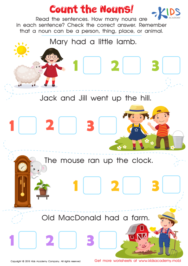 Count The Nouns Worksheet Free Printable PDF For Kids Answers And 