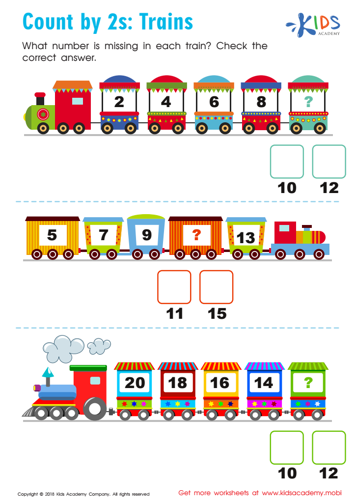 Count by 2's: Trains Worksheet