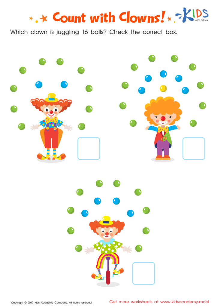 Count with Clowns Worksheet