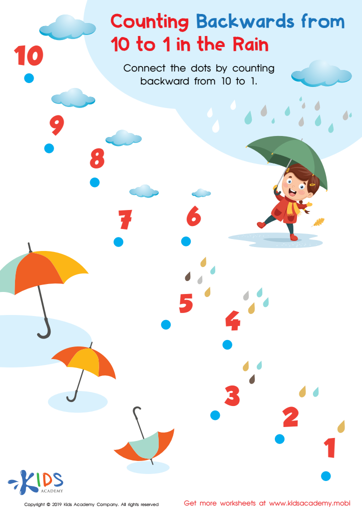 Counting Backwards from 10 to 1 in the Rain Worksheet