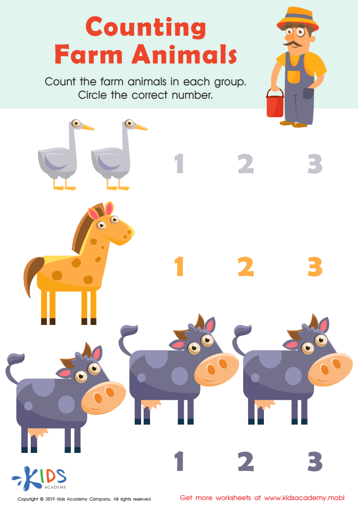 Counting Farm Animals Worksheet for kids