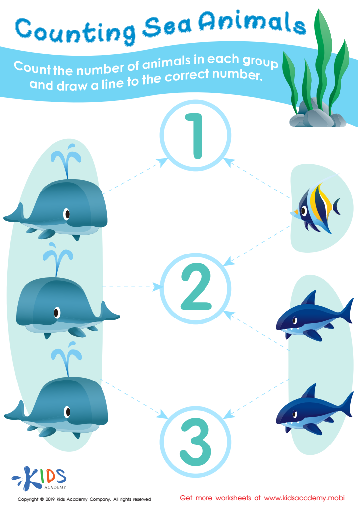 Counting Sea Animals Worksheet for kids