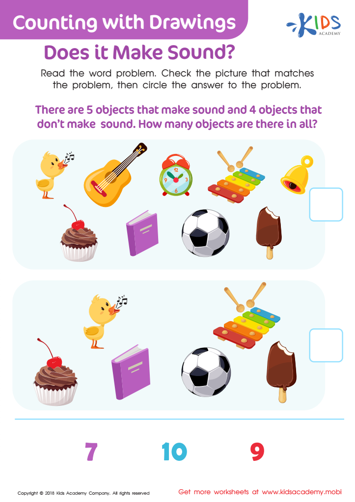 Counting With Drawings. Does It Make Sound? Worksheet