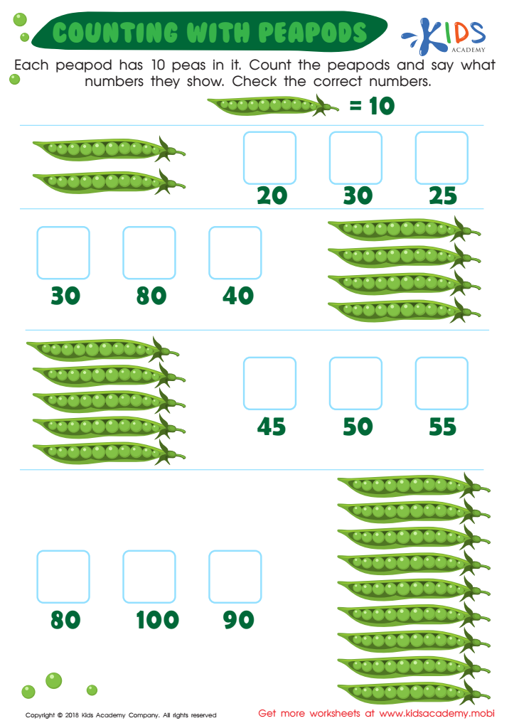 Number worksheet: counting with peapods