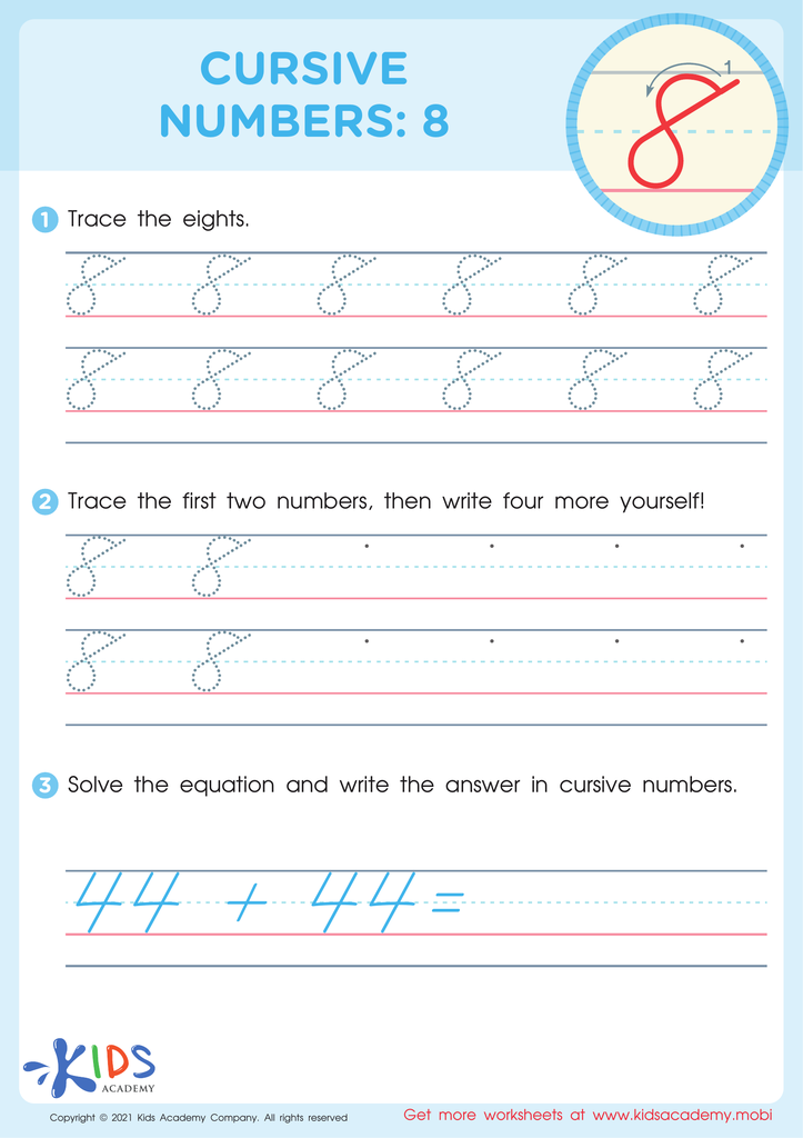 Cursive Numbers: 8 Worksheet
