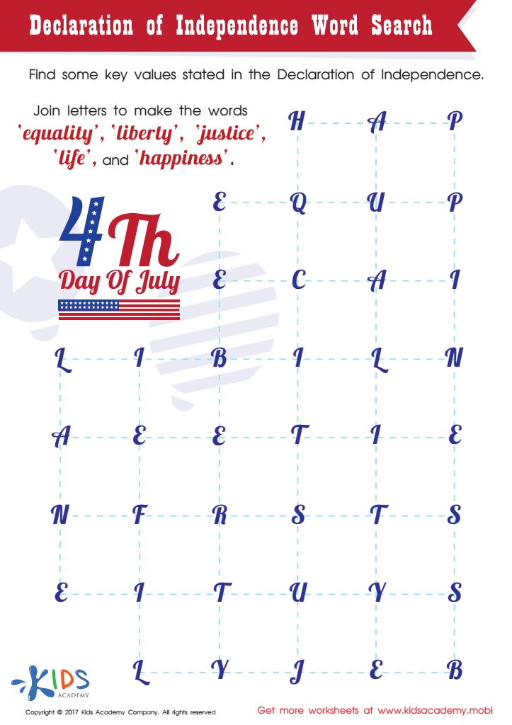 Declaration Of Independence Word Search Printable Free Worksheet For Kids Answers And 