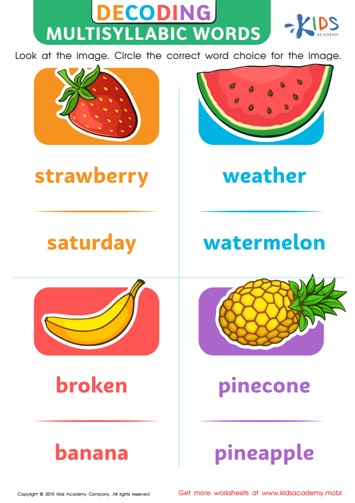 Decoding Multisyllabic Words Worksheet For Kids