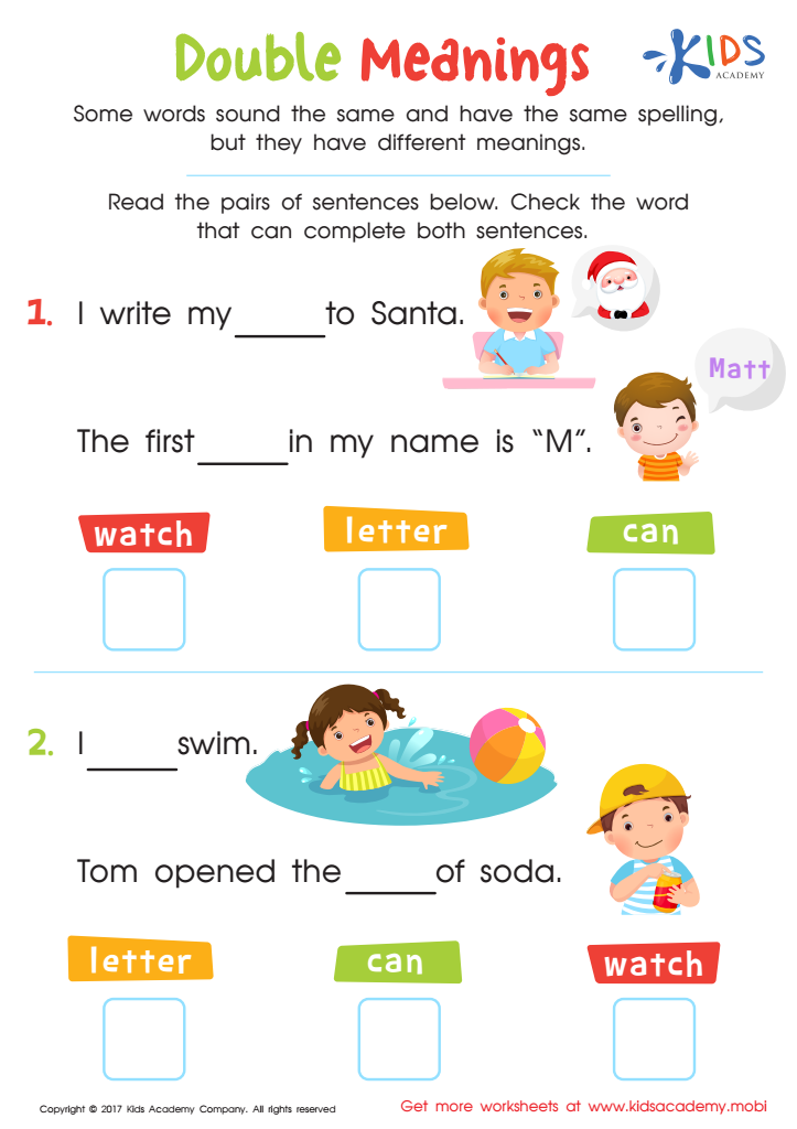 Double Meanings Worksheet Free Printable For Kids