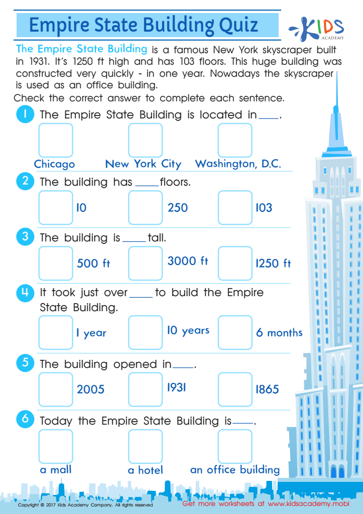 Empire State Building Printable Worksheet