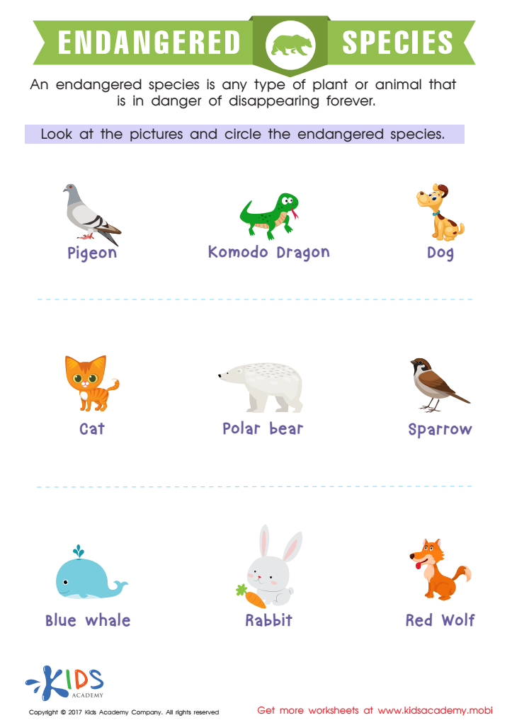 Endangerd Species Printable: Free Worksheet for Kids