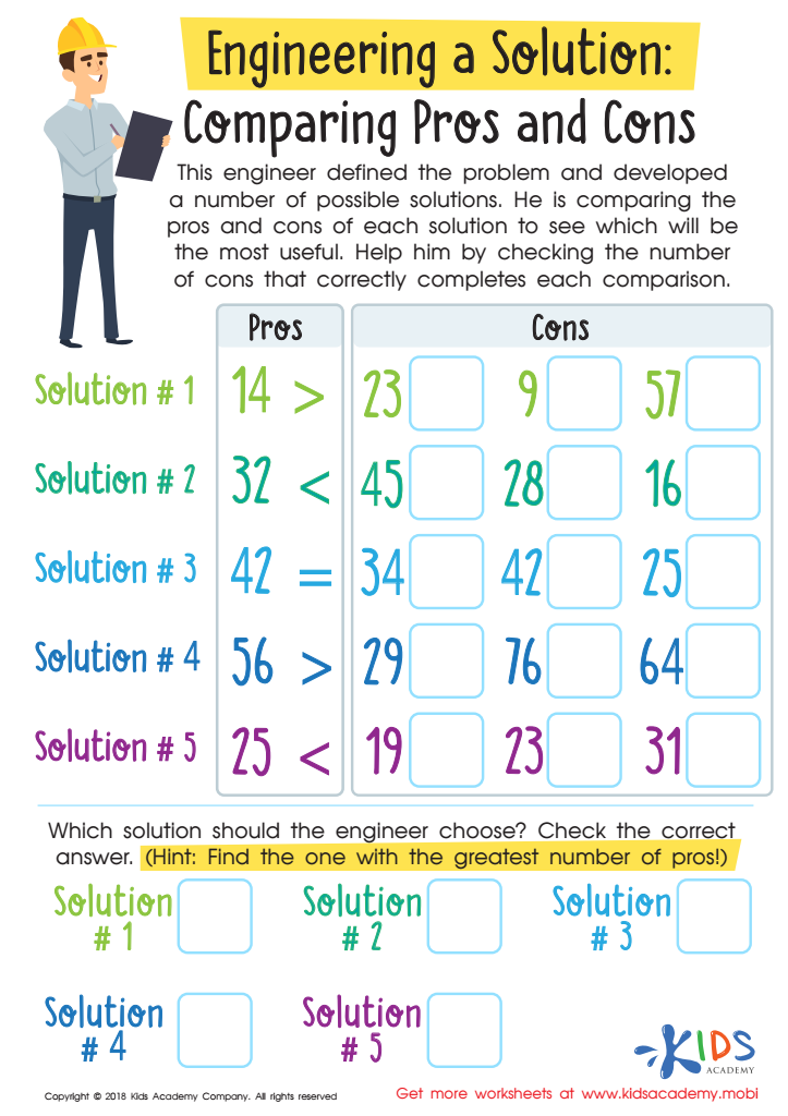 Engineering a Solution: Comparing Pros and Cons Worksheet