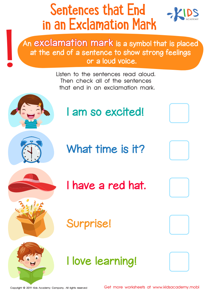 Sentences That End In An Exclamation Mark Worksheet For Kids