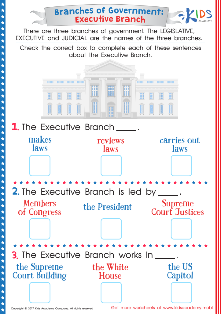 Branches of the Government: Executive Branch Printable