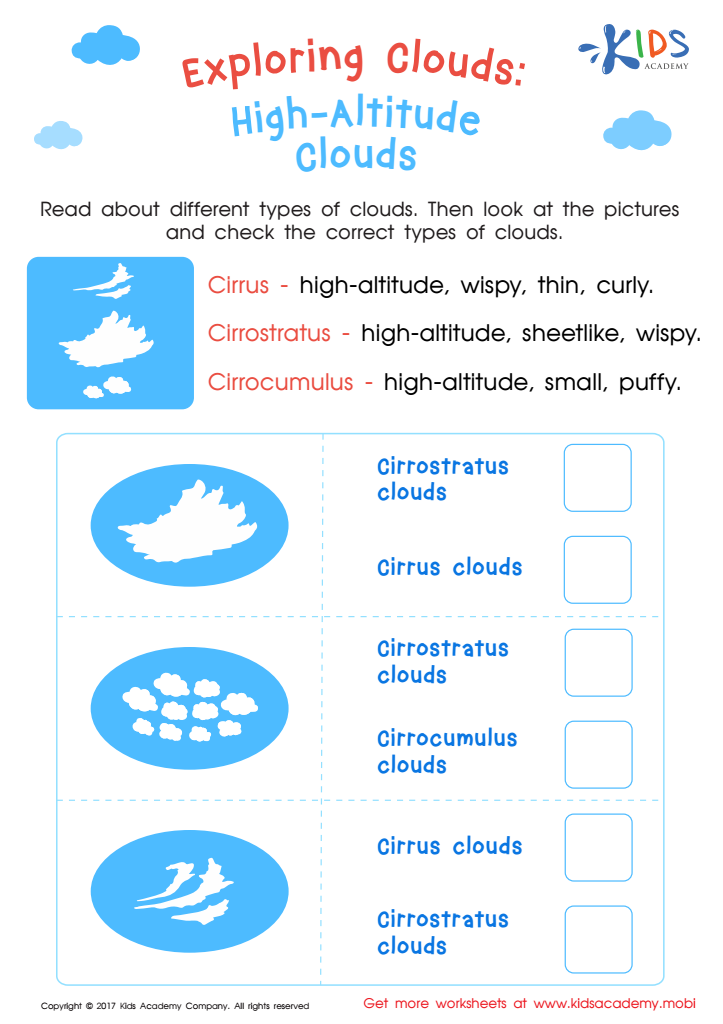 Worksheet: type of high altitude clouds