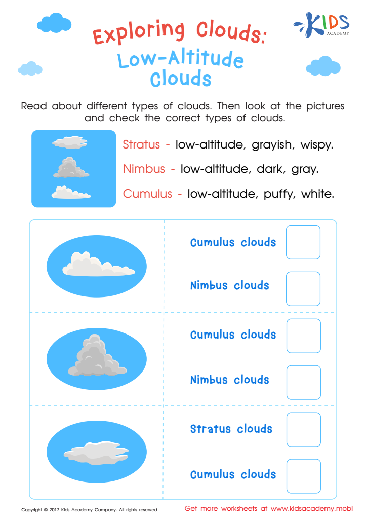Exploring Clouds: Low Altitude Clouds Printable
