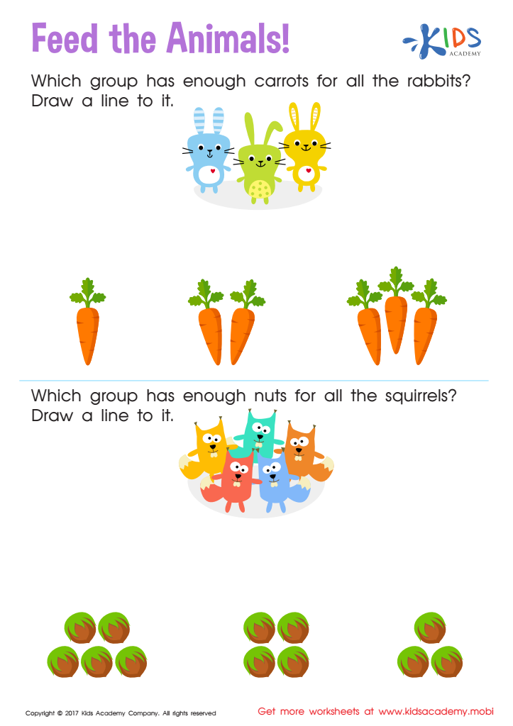 Count and Match: Feed the Animals Worksheet