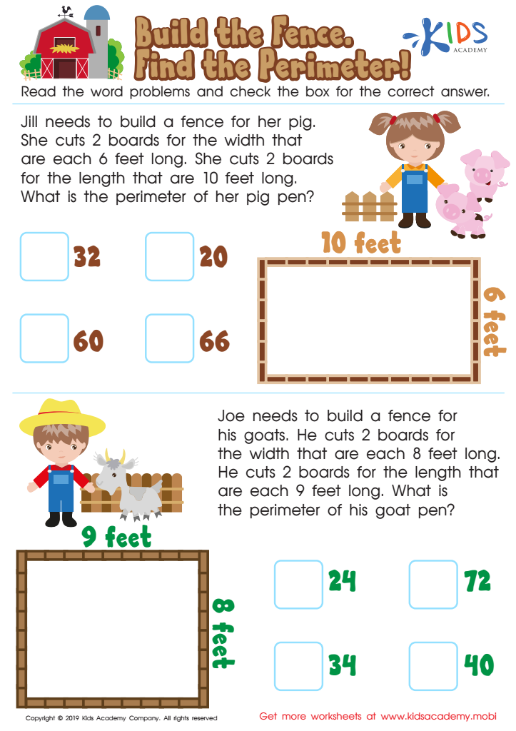Build the Fence, Find the Perimeter Worksheet