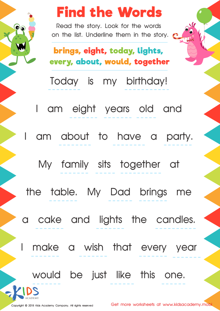 Find The Words Printable Free Worksheet PDF For Children