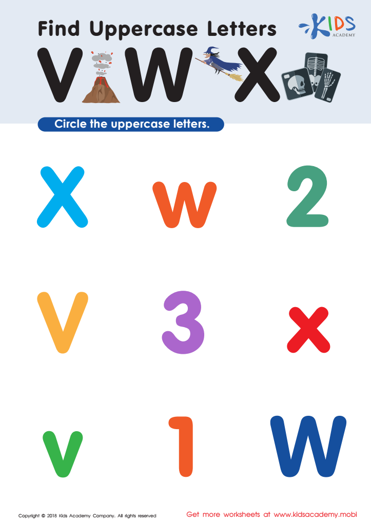 Find Uppercase Letters V, W, X Worksheet
