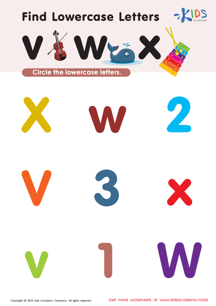 Find Lowercase Letters v w x Worksheet